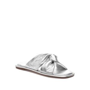 J SLIDES Womens Silver Twist Yaya Toe Slip On Leather Slide Sandals Shoes 11 M